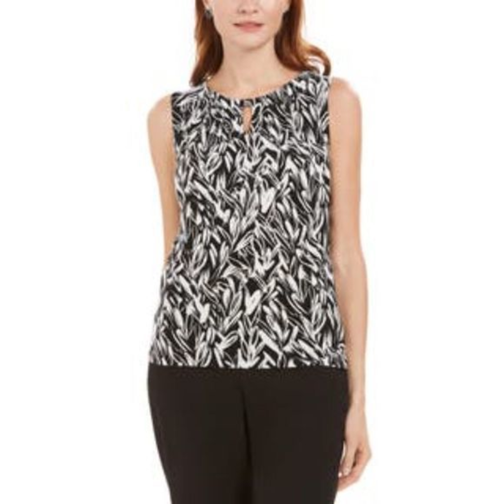 Kasper‎ Knit Jersey Keyhole Printed Blouse Top L